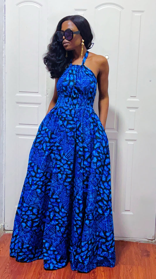 African Print blue Ada Maxi Dress
