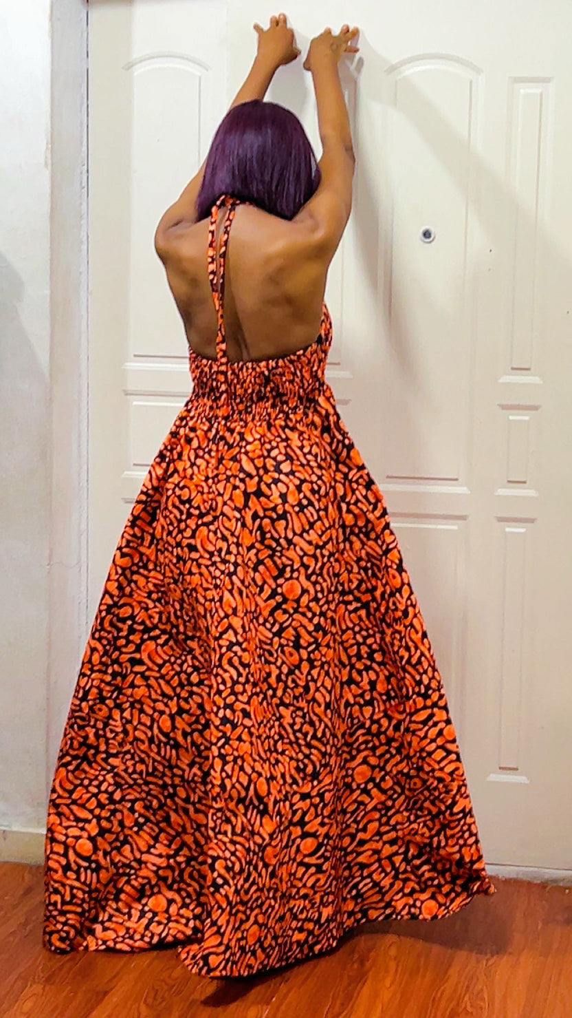 African Print rust Ada Maxi Dress