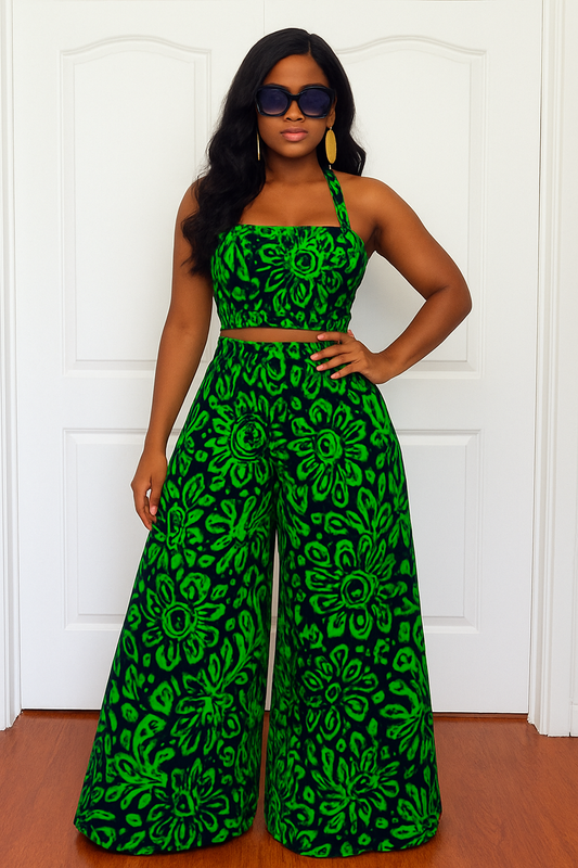 Ama wide leg pants green set