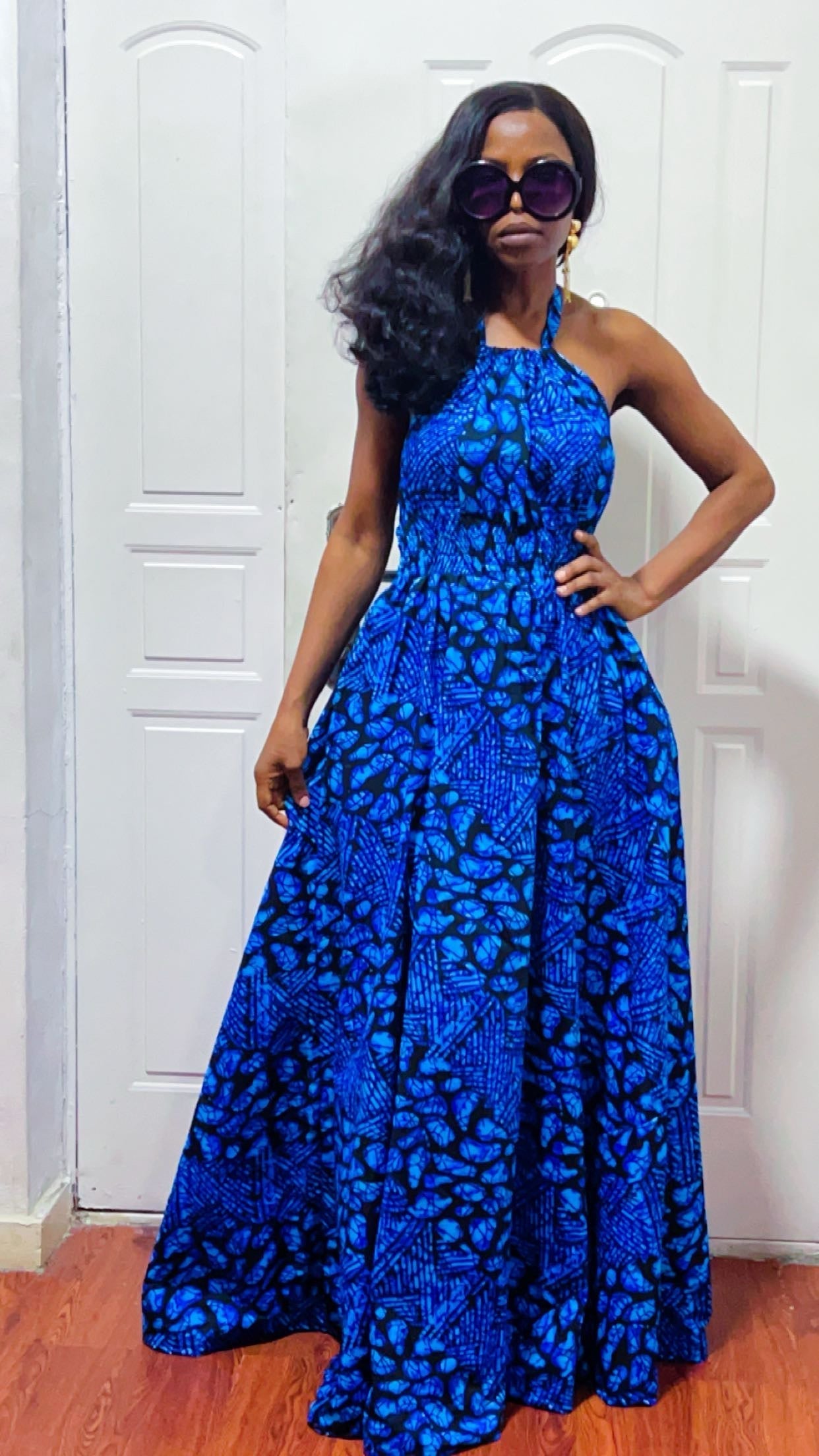 African Print blue Ada Maxi Dress