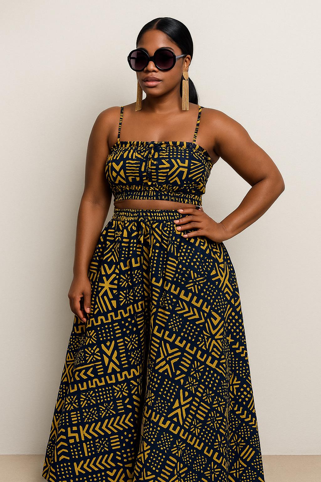 African Print Palazzo Pant Set: Ankara Crop Top, Wide Leg