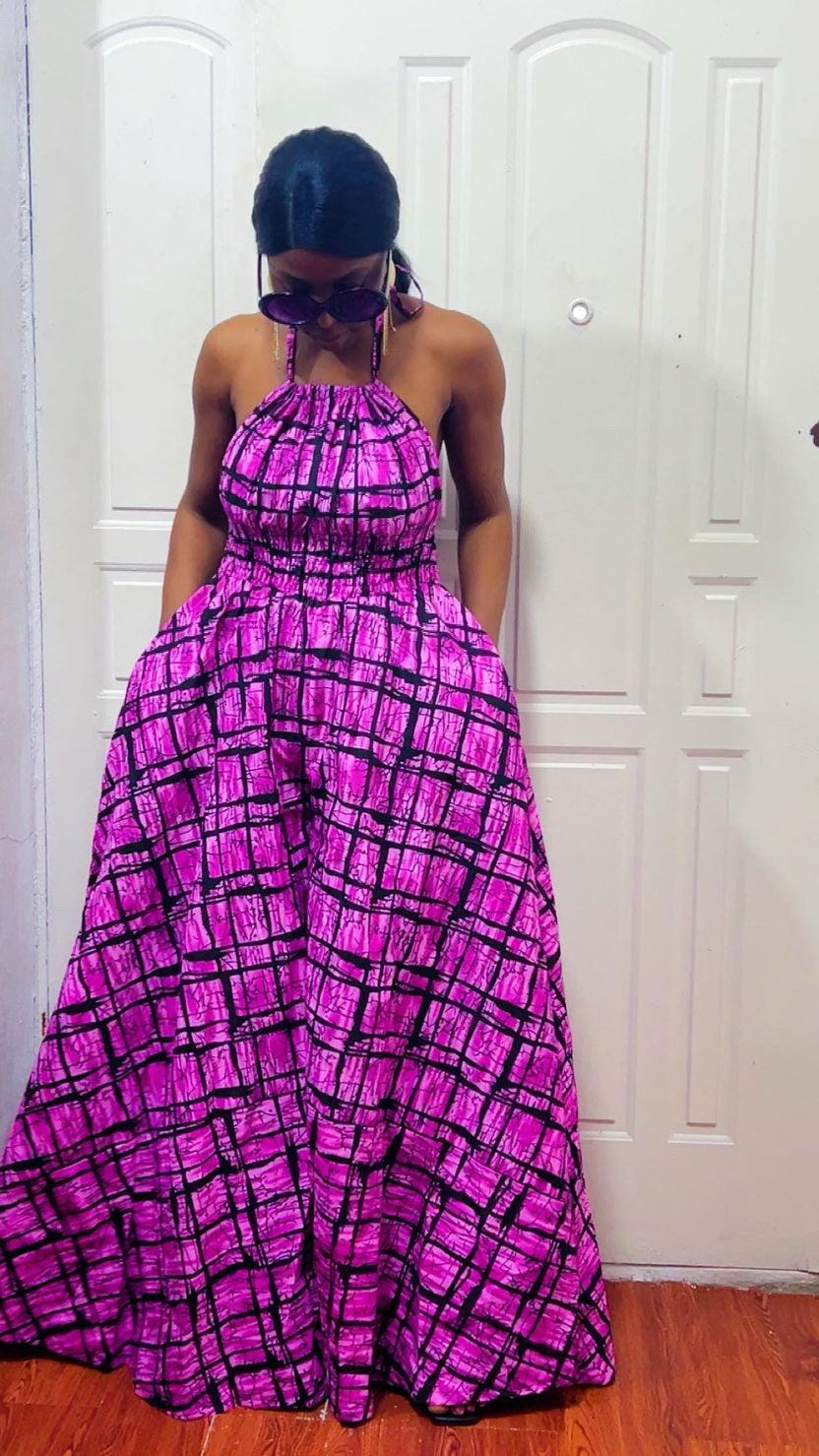African Print Palazzo Jumpsuit: Magenta Wide Leg Ankara Jumpsuit