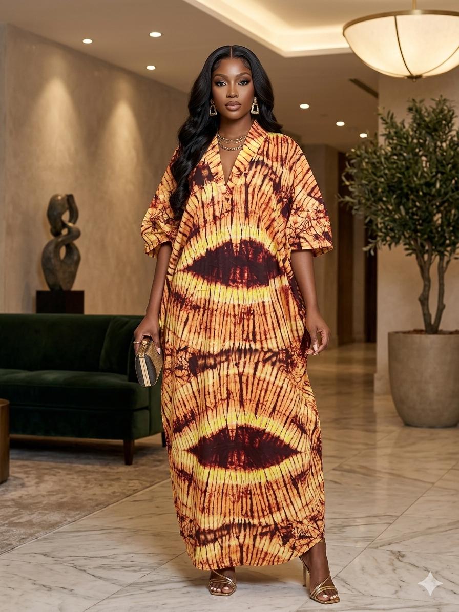 African Print Maxi Dress | Earth brown Ankara Kaftan Loose Fit