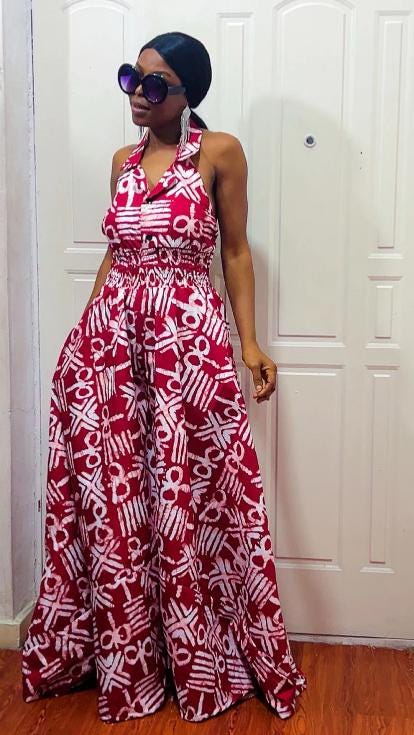 Red tribe boho Wide Leg Ankara jumpsuit