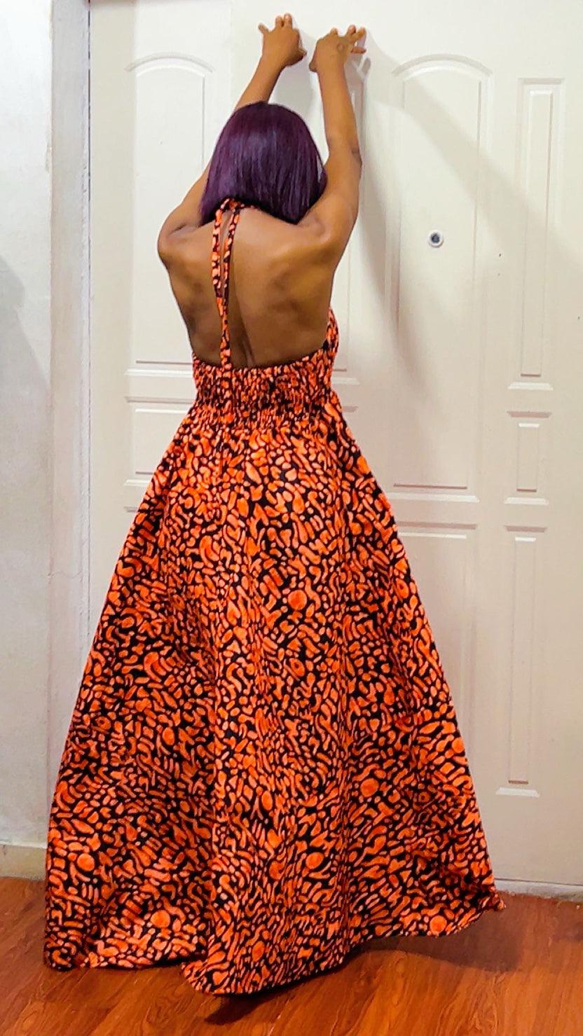 African Print Maxi Dress: Long boho Dress, Versatile rust -Color Gown