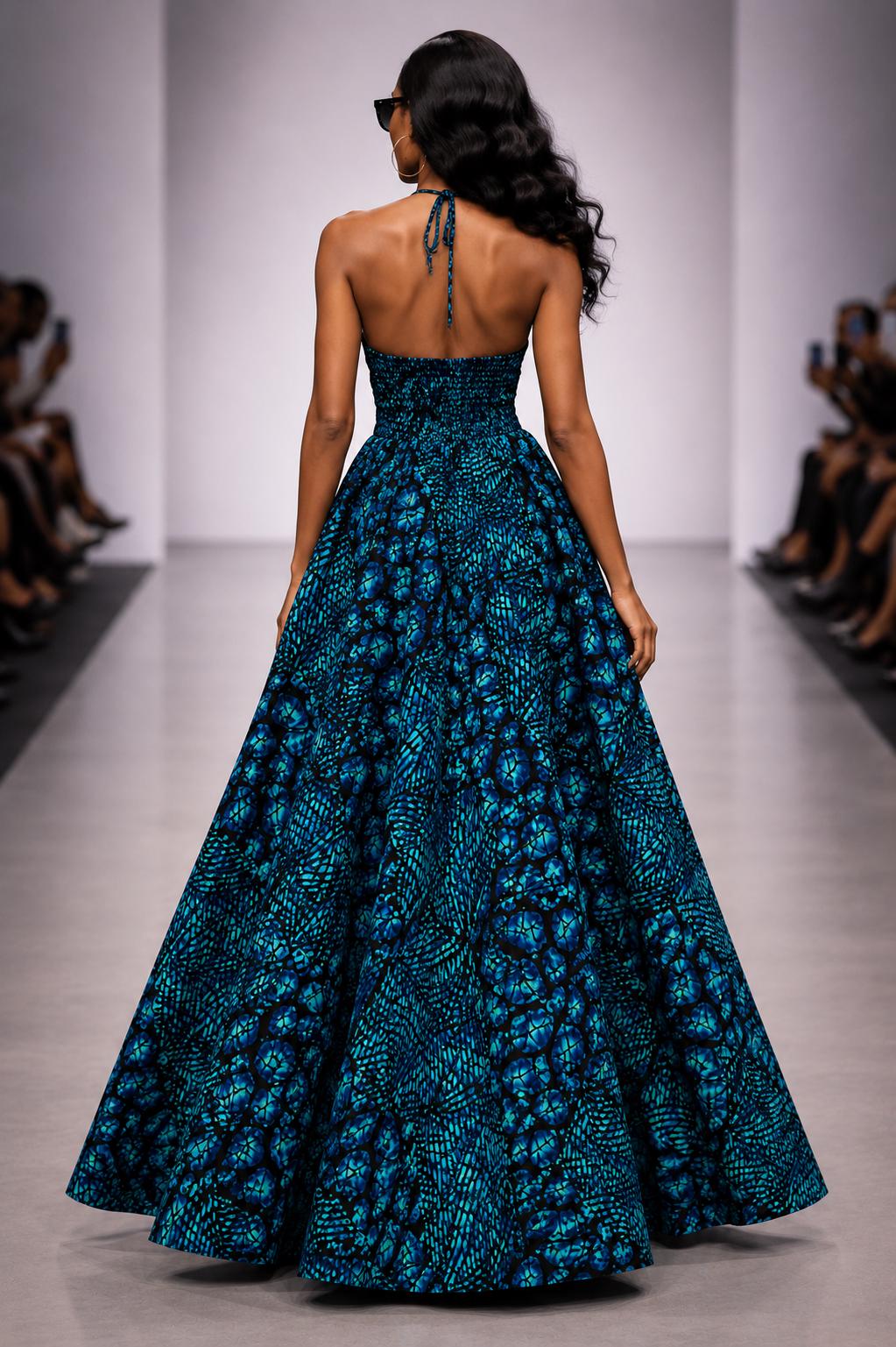 African Print Maxi Dress: Blue Ankara boho long Dress, Versatile Style