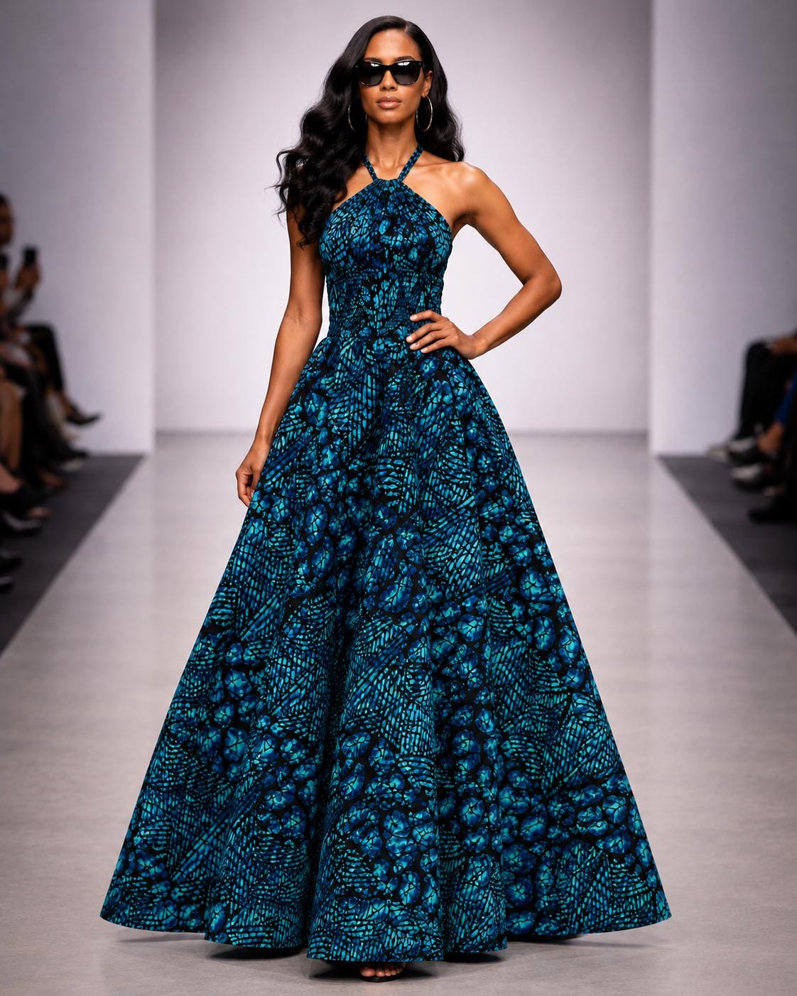 African Print Maxi Dress: Blue Ankara boho long Dress, Versatile Style