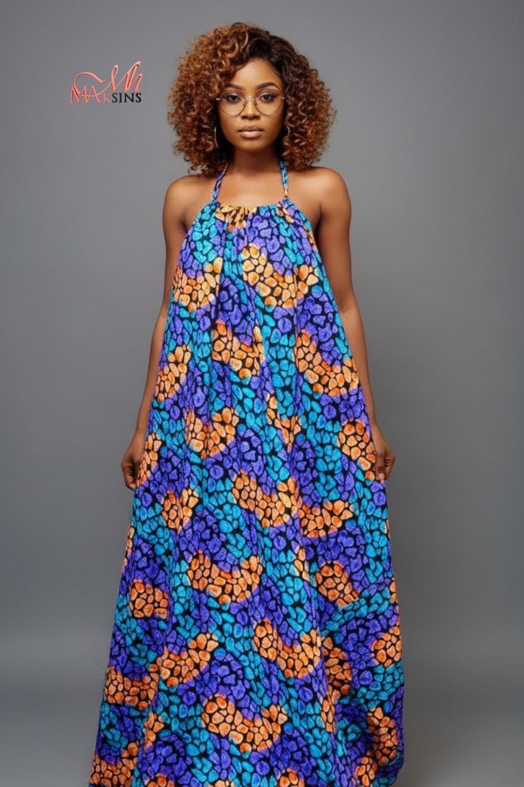 Backless Nkili African Print Maxi Dress: Ankara Long Dress, Versatile multi Color Gown