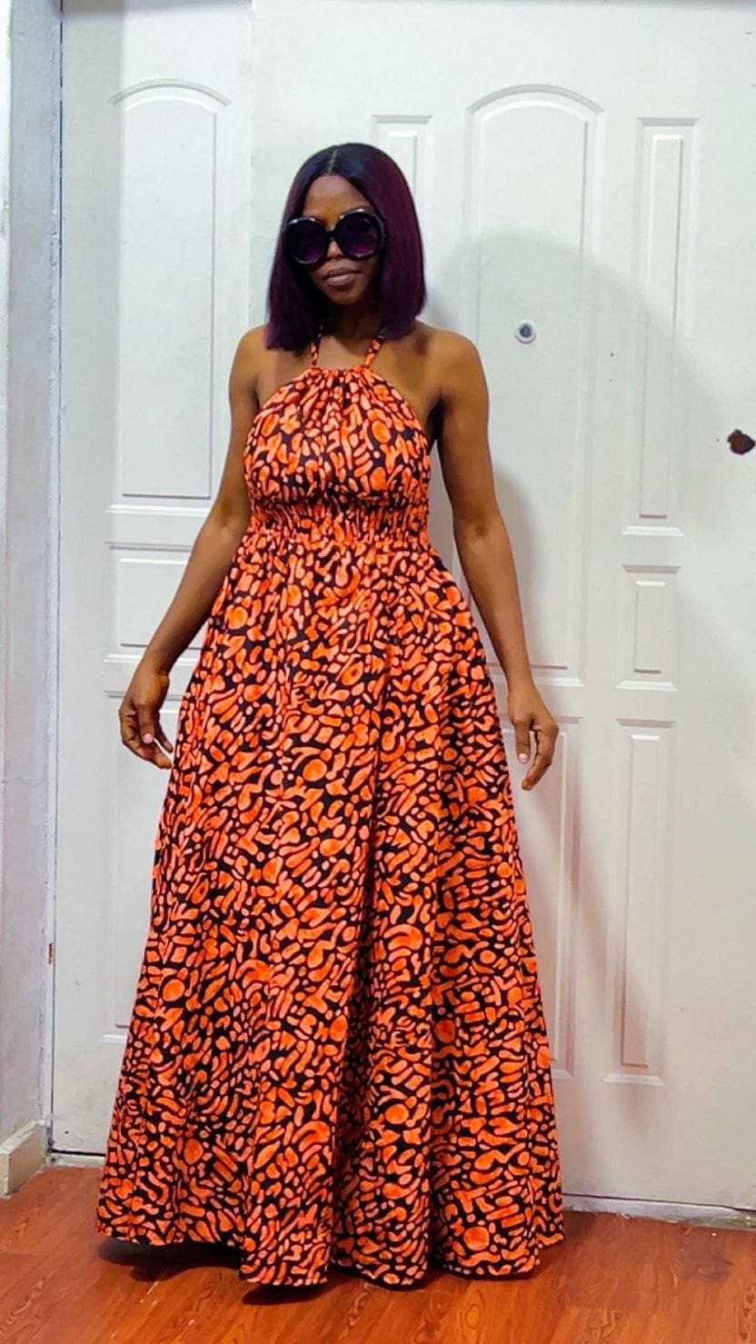 African Print Maxi Dress: Long boho Dress, Versatile rust -Color Gown