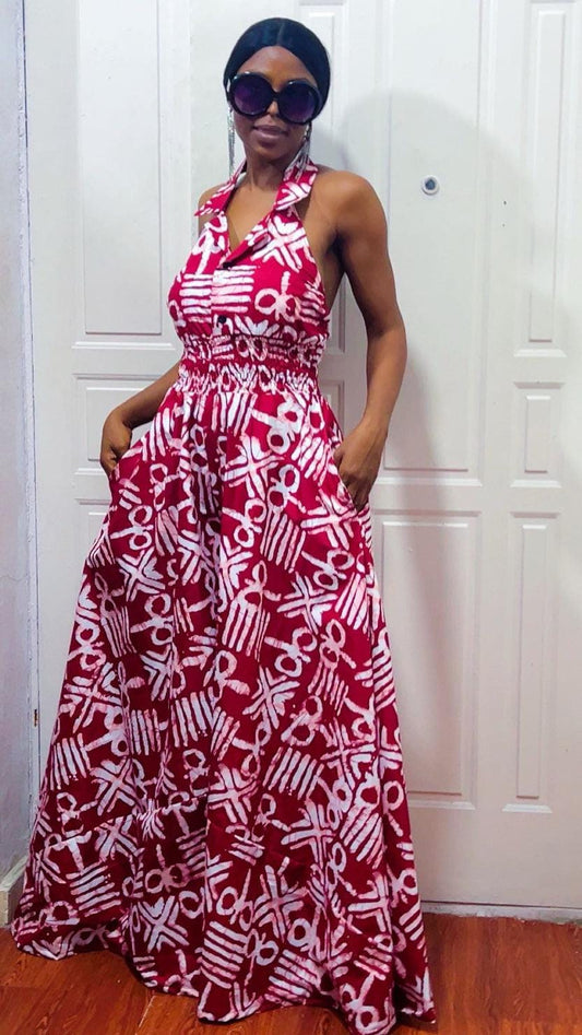 Red tribe boho Wide Leg Ankara jumpsuit