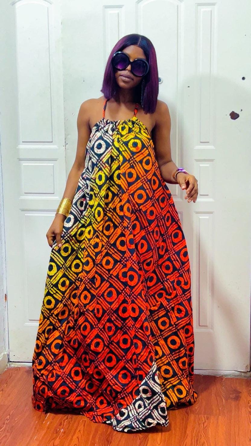 Backless Nkili African Print Maxi Dress: Ankara Long Dress, Versatile rich-Color Gown