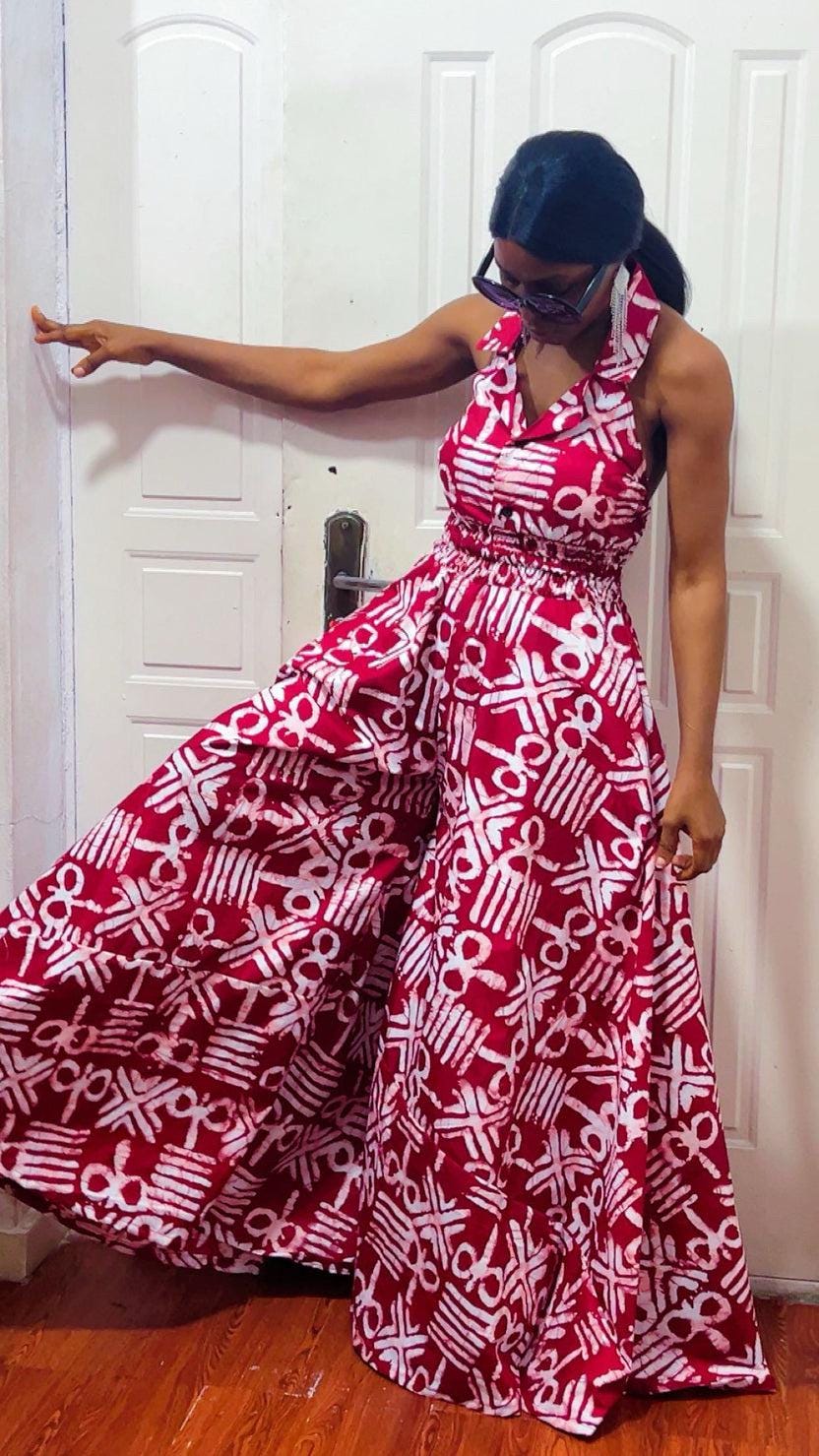 Red tribe boho Wide Leg Ankara jumpsuit