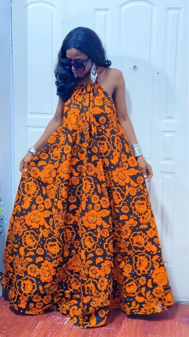 Backless Nkili African Print Maxi Dress: Ankara Long Dress, Versatile rich Gown