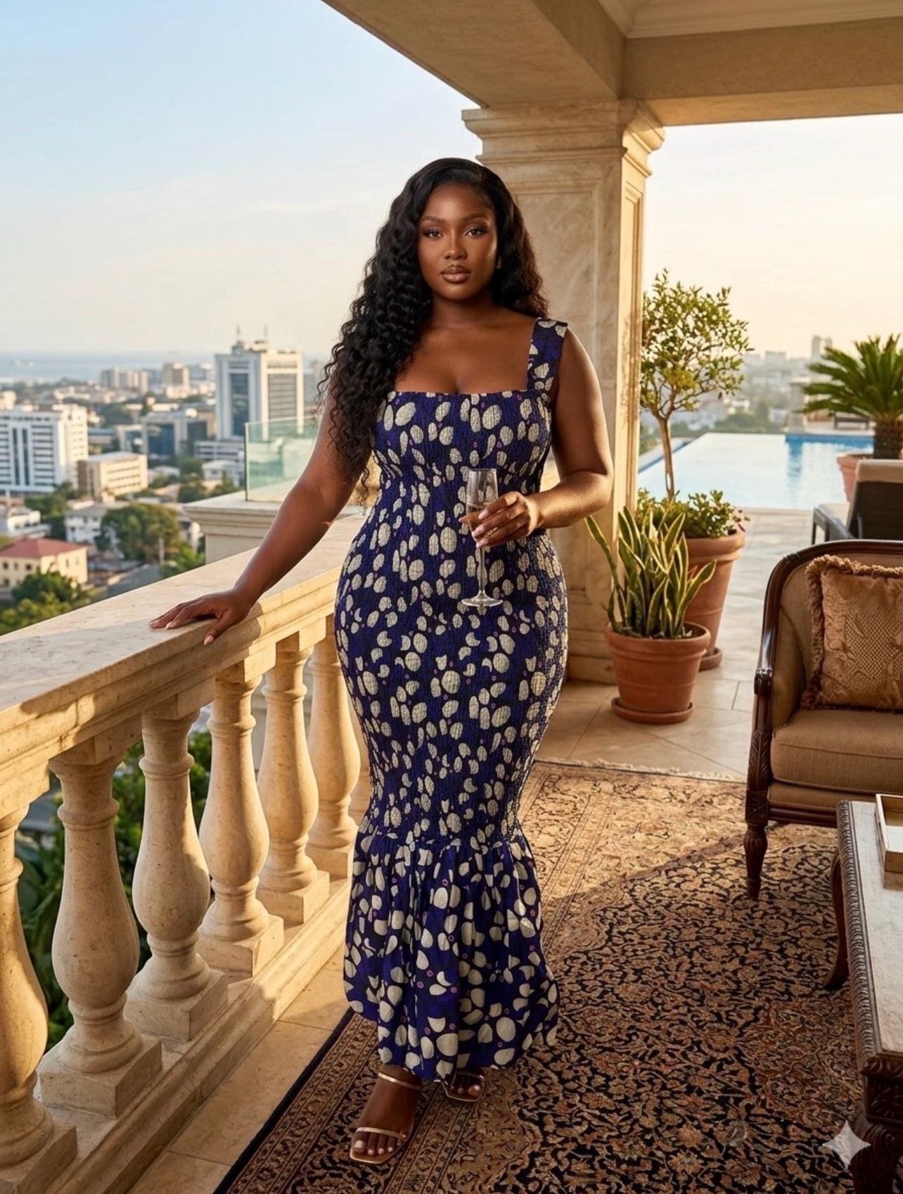 Smocked Ankara Mermaid Maxi Dress | Elegant African Print Evening Gown