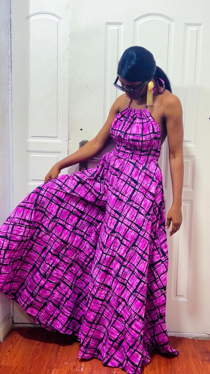African Print Palazzo Jumpsuit: Magenta Wide Leg Ankara Jumpsuit