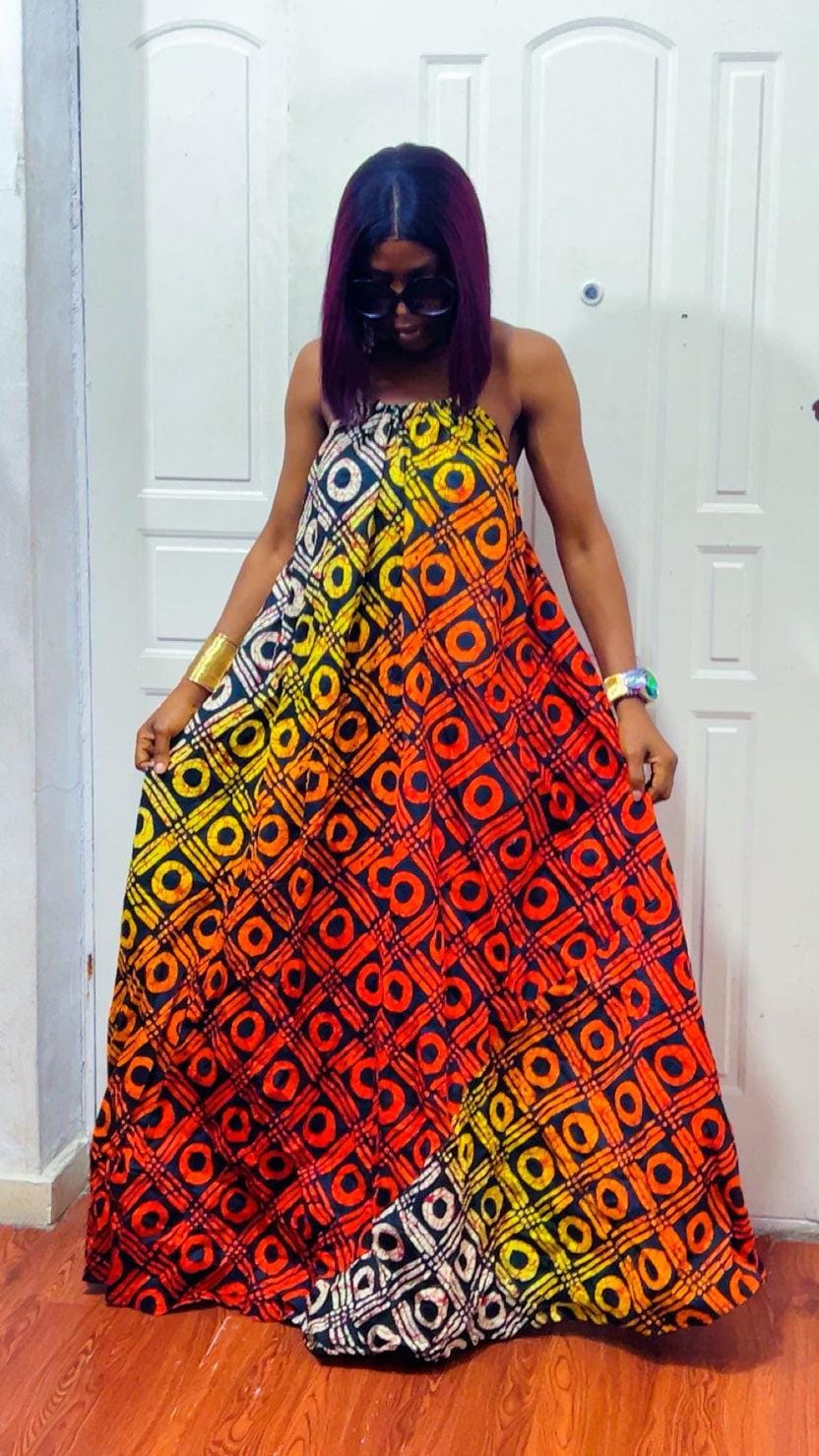 Backless Nkili African Print Maxi Dress: Ankara Long Dress, Versatile rich-Color Gown