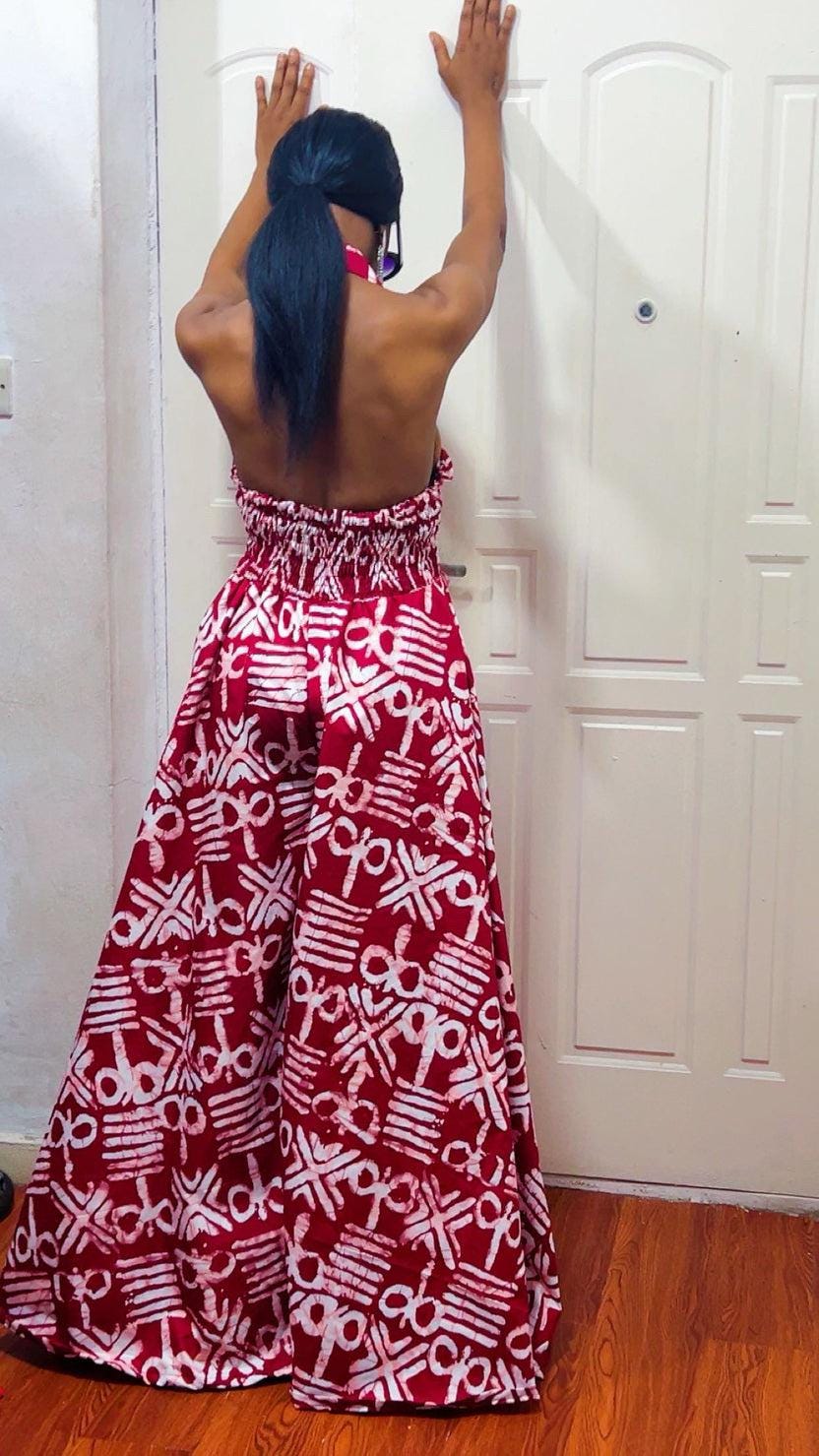 Red tribe boho Wide Leg Ankara jumpsuit