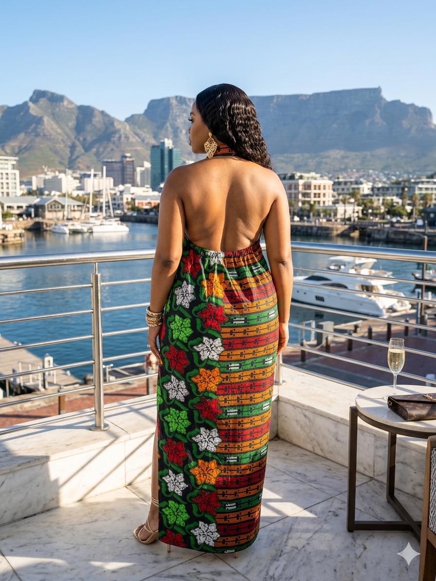 Ego Backless African Print Maxi Dress: Ankara Long boho Dress, Versatile multi-Color Gown
