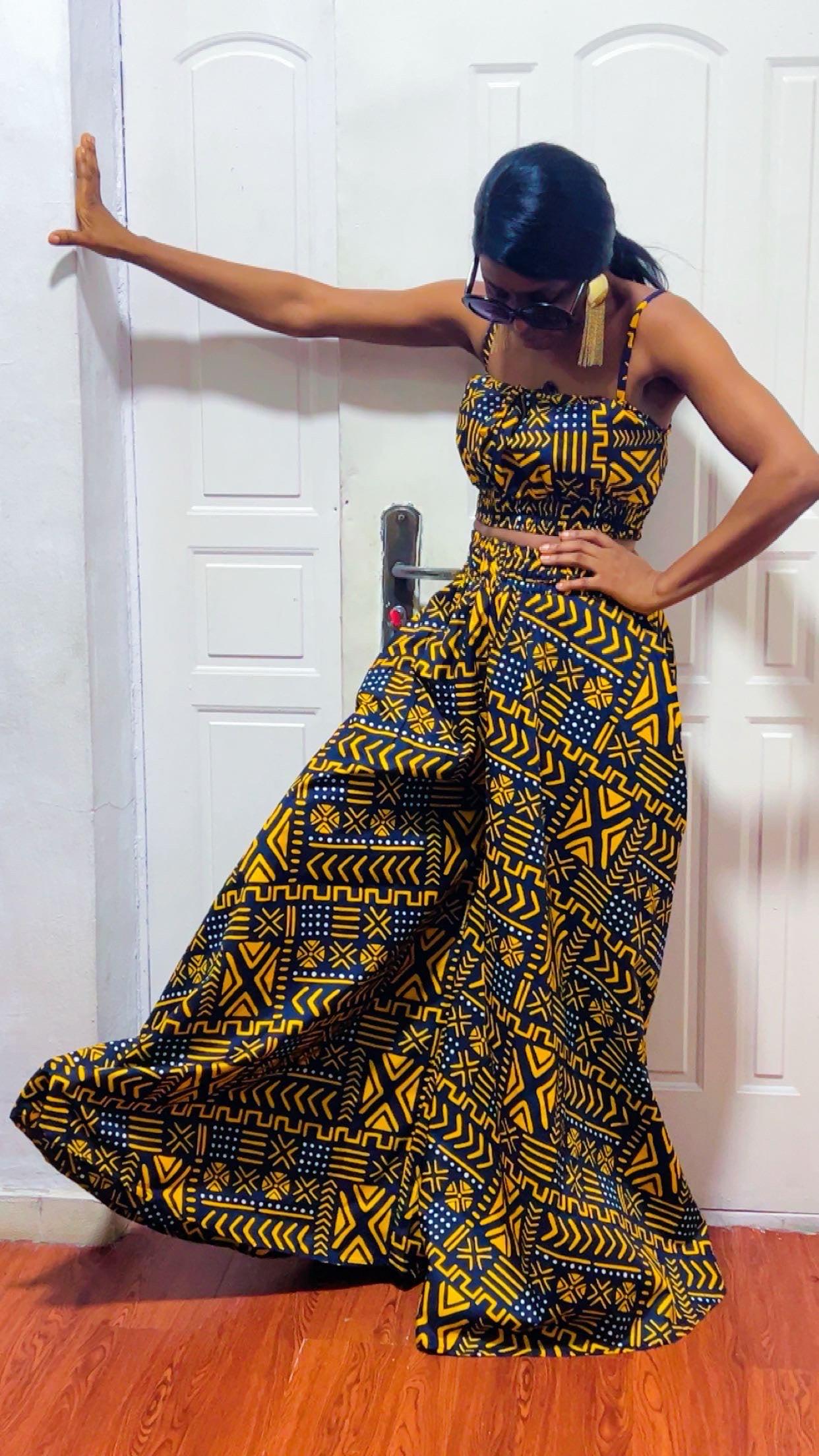 African Print Palazzo Pant Set: Ankara Crop Top, Wide Leg