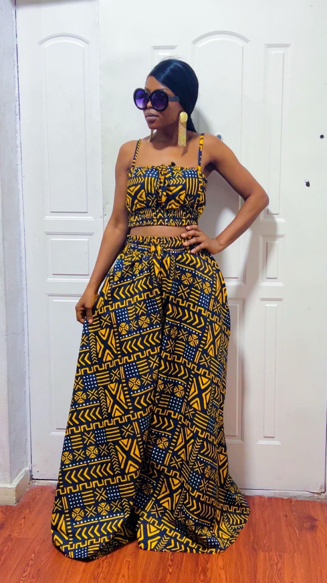 African Print Palazzo Pant Set: Ankara Crop Top, Wide Leg